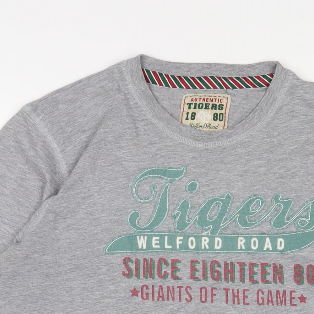 Tigers Mens Grey Cotton T-Shirt Size XL Crew Neck - Embroidered