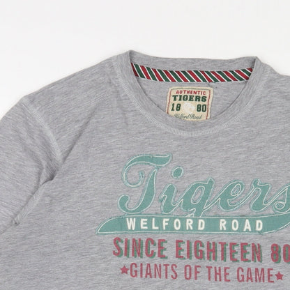 Tigers Mens Grey Cotton T-Shirt Size XL Crew Neck - Embroidered