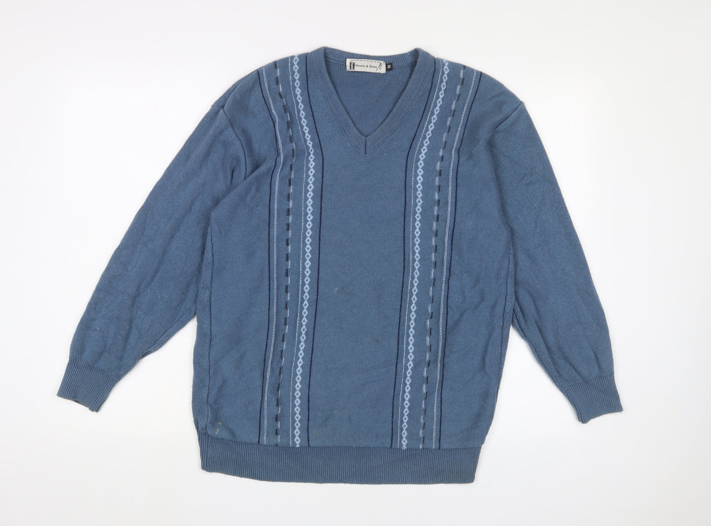 Hearts & Bows Womens Blue V-Neck Cotton Pullover Jumper Size M