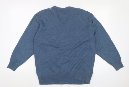 Hearts & Bows Womens Blue V-Neck Cotton Pullover Jumper Size M