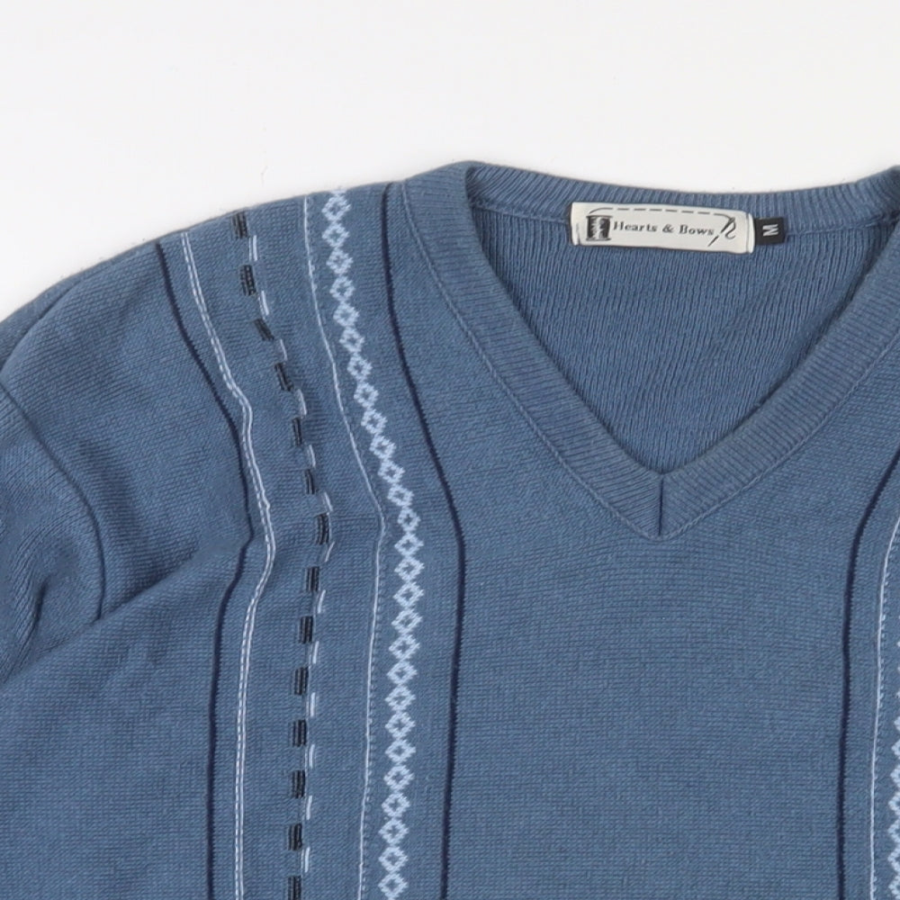 Hearts & Bows Womens Blue V-Neck Cotton Pullover Jumper Size M