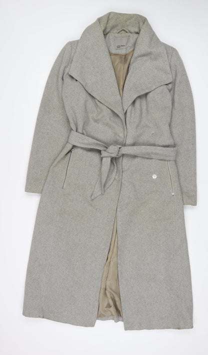 VERO MODA Womens Grey Overcoat Coat Size L Zip - Belted