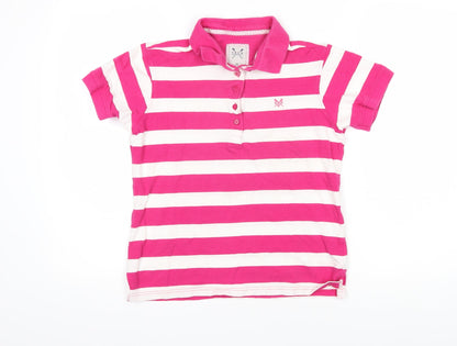 Crew Clothing Womens Pink Striped 100% Cotton Basic Polo Size 12 Collared