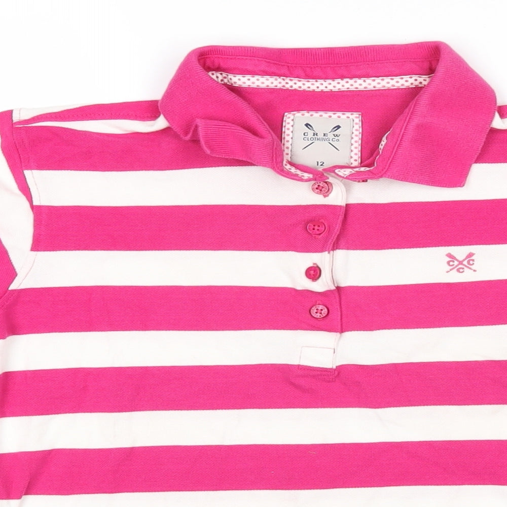 Crew Clothing Womens Pink Striped 100% Cotton Basic Polo Size 12 Collared