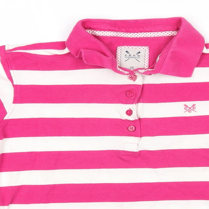 Crew Clothing Womens Pink Striped 100% Cotton Basic Polo Size 12 Collared