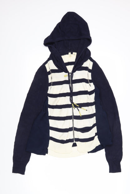 MOTH Womens Blue V-Neck Striped Cotton Cardigan Jumper Size S