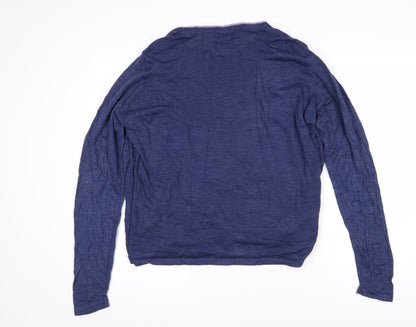 Honor Milllburn Womens Blue Boat Neck Floral Wool Pullover Jumper Size L - Layered effect