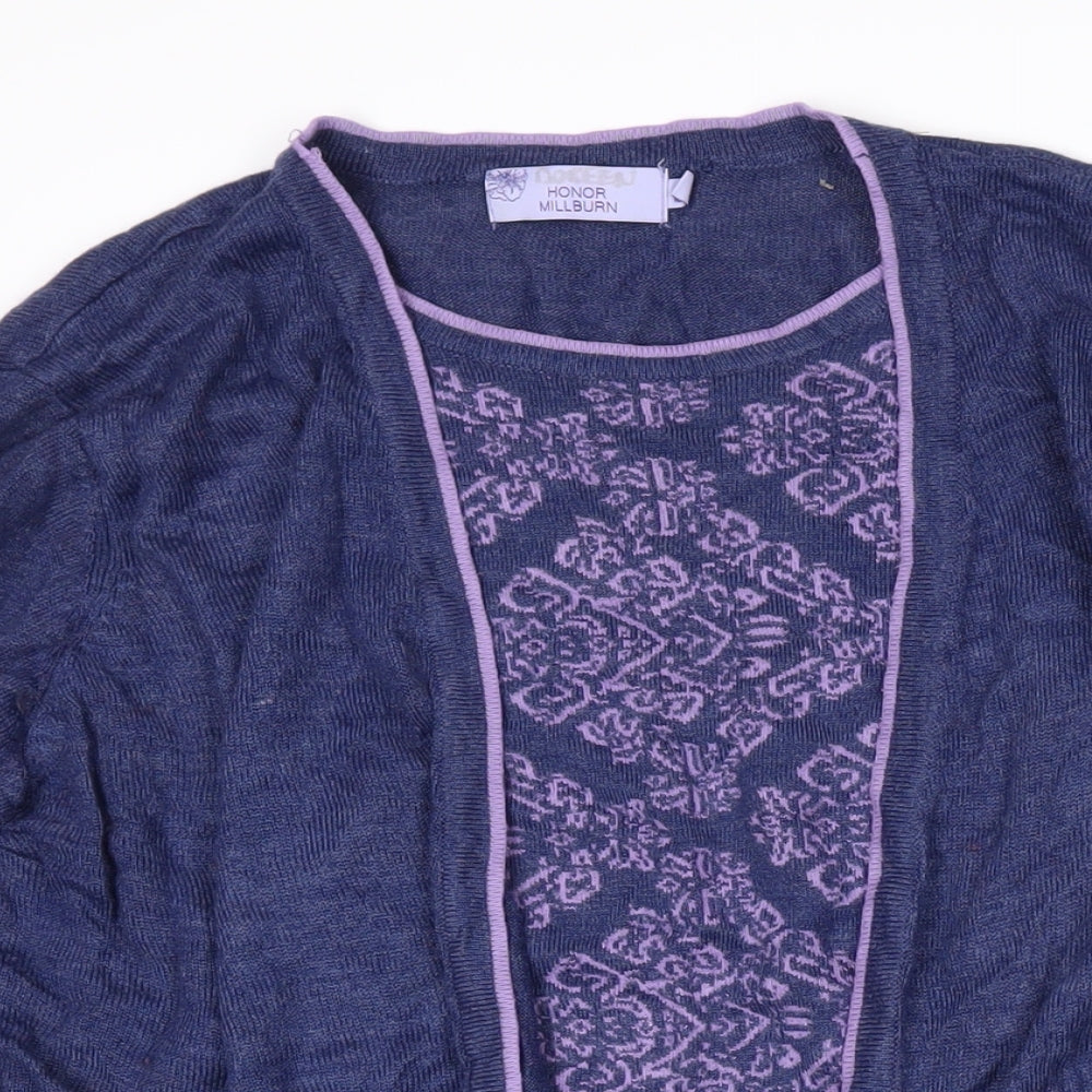 Honor Milllburn Womens Blue Boat Neck Floral Wool Pullover Jumper Size L - Layered effect