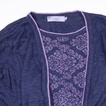 Honor Milllburn Womens Blue Boat Neck Floral Wool Pullover Jumper Size L - Layered effect