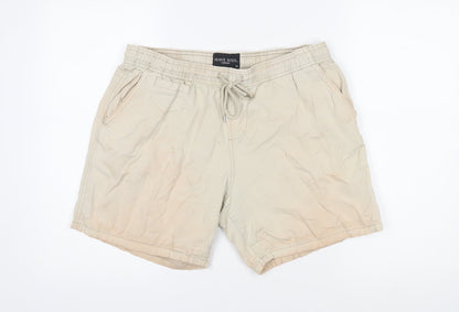 Brave Soul Mens Beige Cotton Bermuda Shorts Size L Regular Drawstring - Elasticated waist