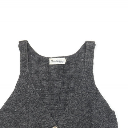 Miss Selfridge Womens Grey Ramie Basic Button-Up Size M V-Neck