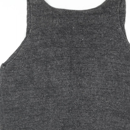 Miss Selfridge Womens Grey Ramie Basic Button-Up Size M V-Neck