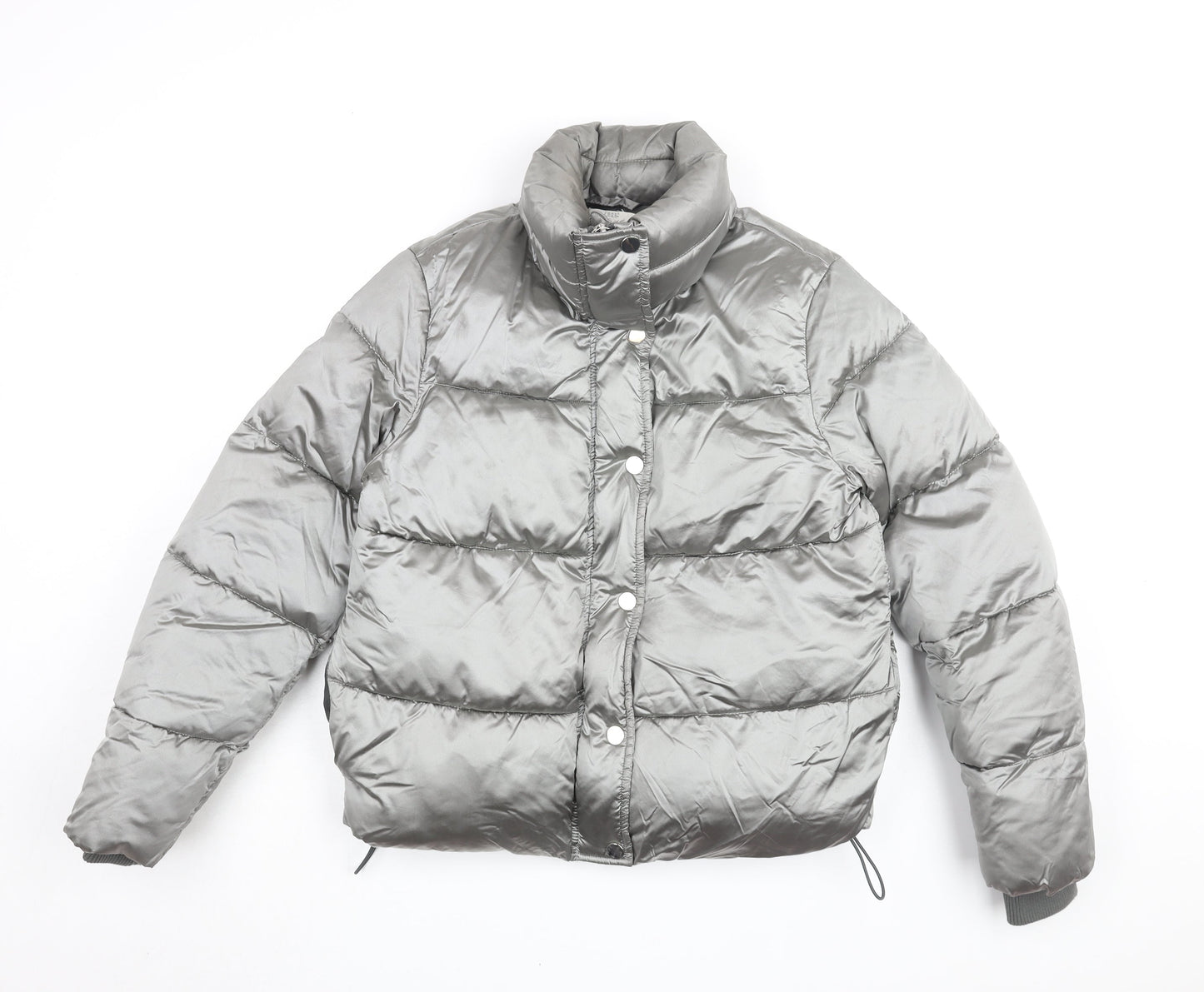 H&M Womens Silver Puffer Jacket Coat Size 6 Zip