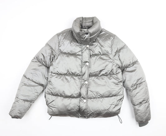 H&M Womens Silver Puffer Jacket Coat Size 6 Zip