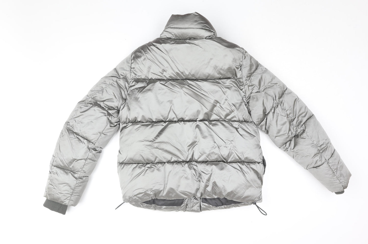 H&M Womens Silver Puffer Jacket Coat Size 6 Zip