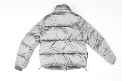 H&M Womens Silver Puffer Jacket Coat Size 6 Zip