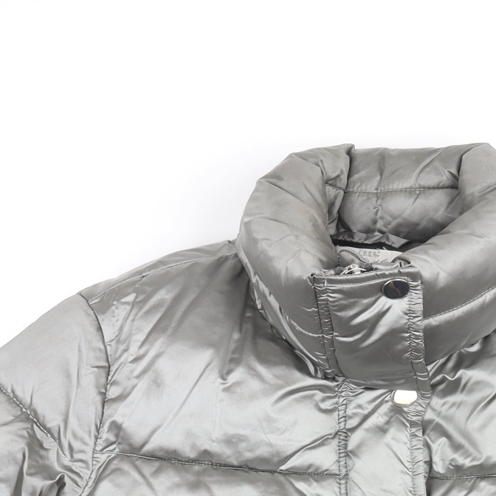 H&M Womens Silver Puffer Jacket Coat Size 6 Zip