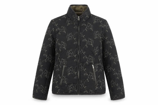 SCL sport Womens Black Floral Jacket Coat Size 10 Zip