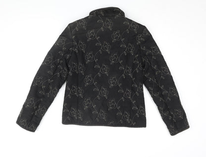 SCL sport Womens Black Floral Jacket Coat Size 10 Zip