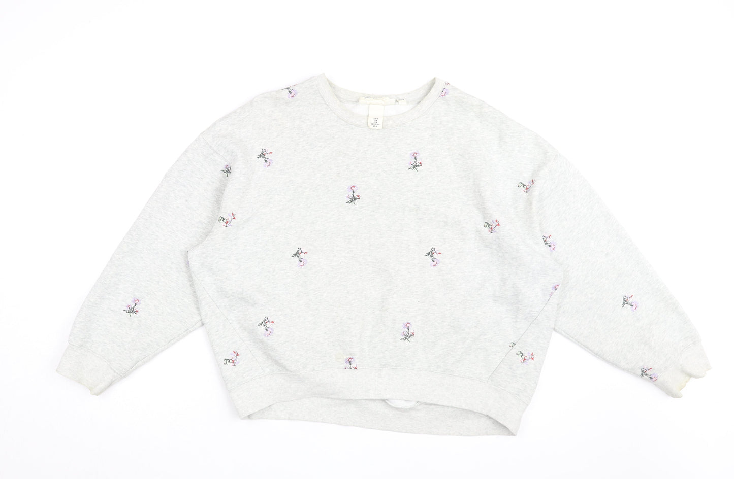 H&M Womens Grey Floral Cotton Pullover Sweatshirt Size M Pullover