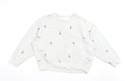 H&M Womens Grey Floral Cotton Pullover Sweatshirt Size M Pullover