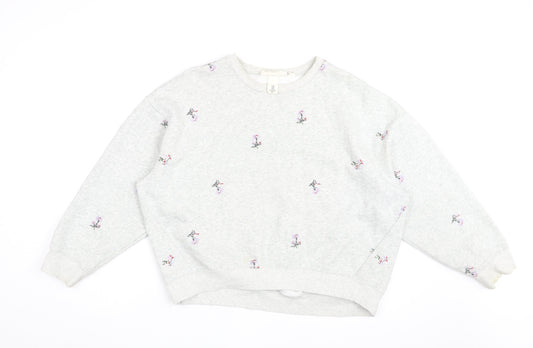 H&M Womens Grey Floral Cotton Pullover Sweatshirt Size M Pullover