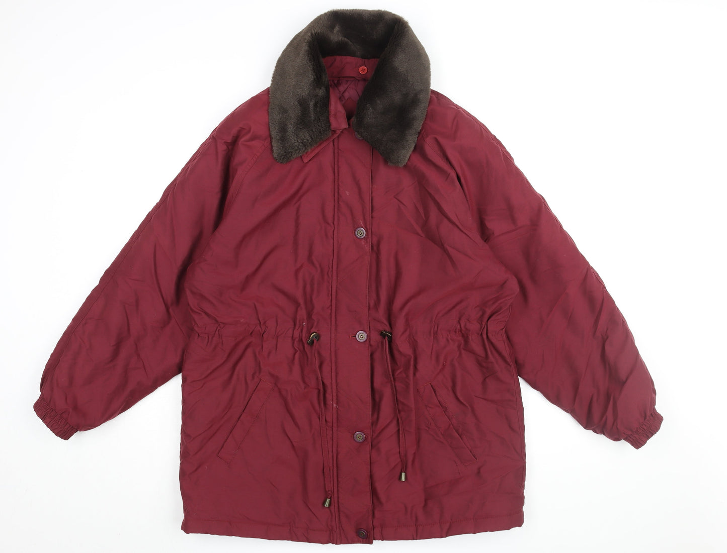 Berkertex Womens Red Overcoat Coat Size 14 Zip - Faux Fur Collar