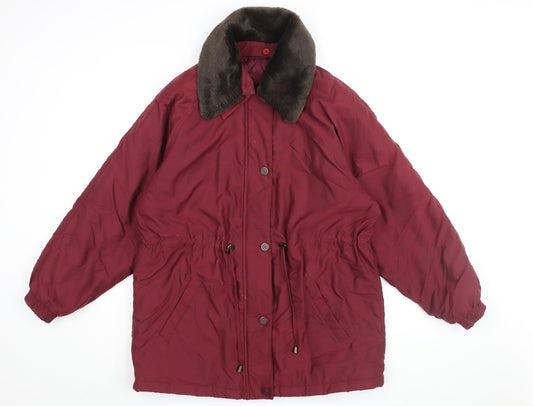 Berkertex Womens Red Overcoat Coat Size 14 Zip - Faux Fur Collar