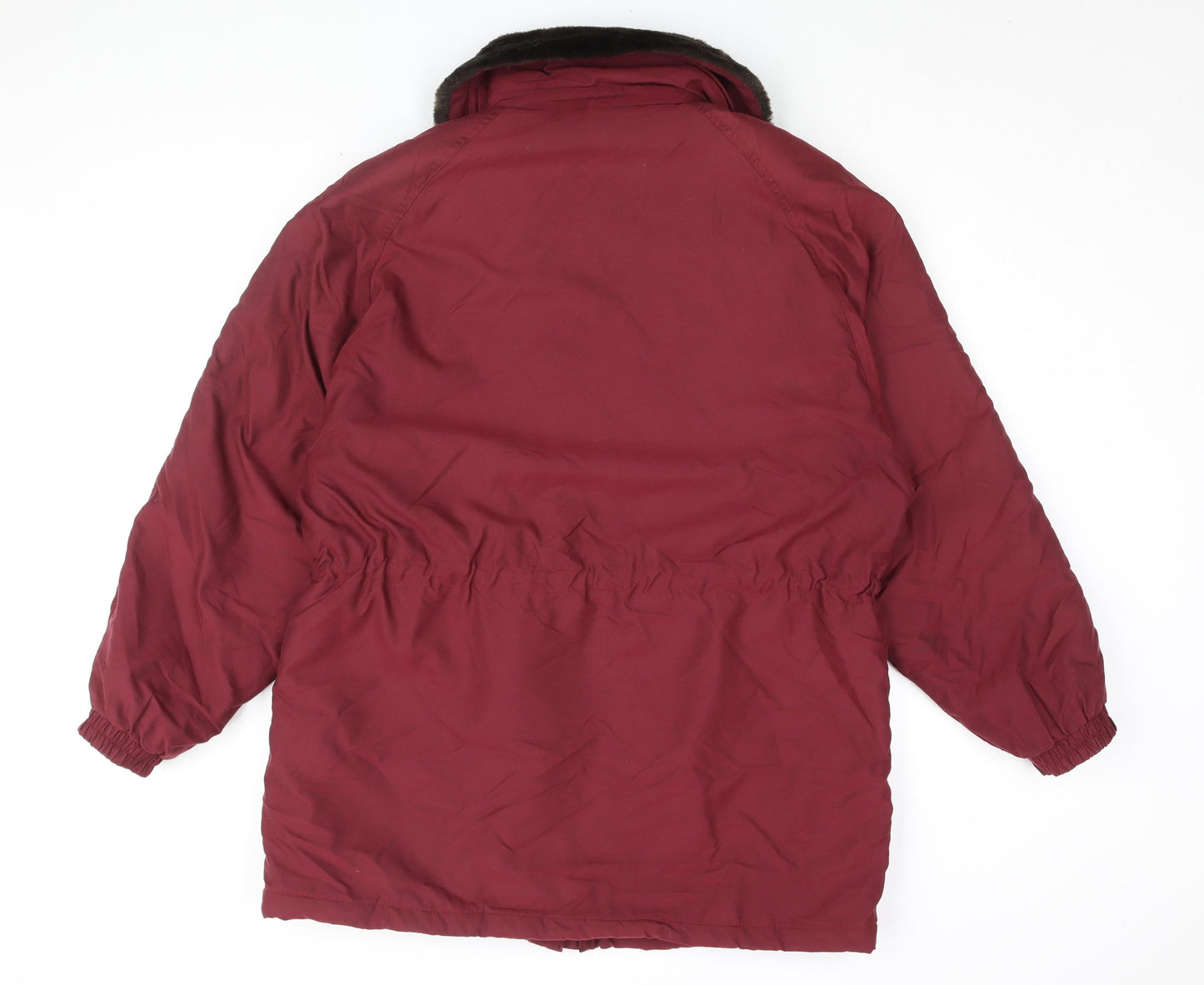 Berkertex Womens Red Overcoat Coat Size 14 Zip - Faux Fur Collar