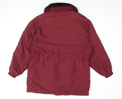 Berkertex Womens Red Overcoat Coat Size 14 Zip - Faux Fur Collar