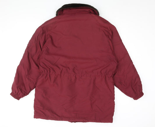 Berkertex Womens Red Overcoat Coat Size 14 Zip - Faux Fur Collar