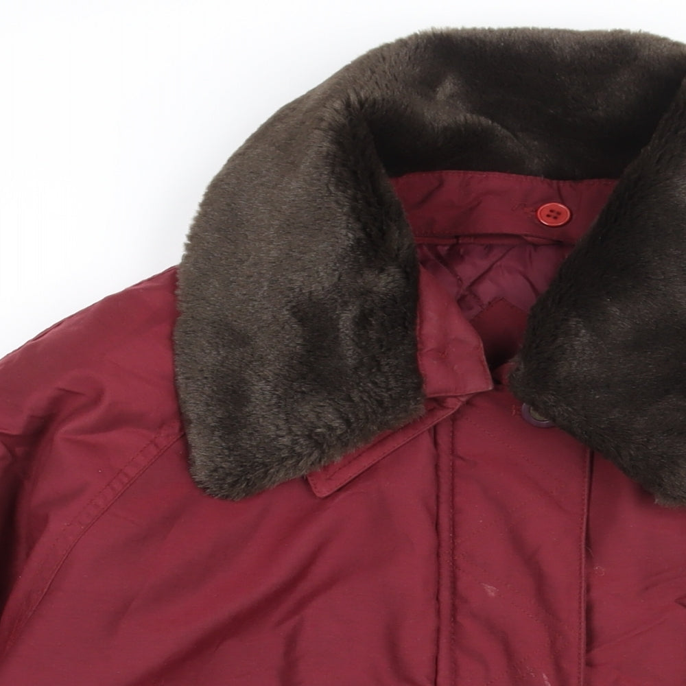 Berkertex Womens Red Overcoat Coat Size 14 Zip - Faux Fur Collar