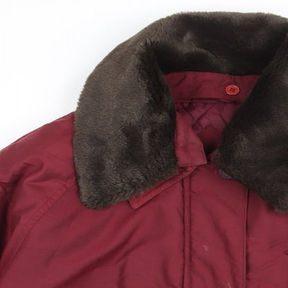 Berkertex Womens Red Overcoat Coat Size 14 Zip - Faux Fur Collar
