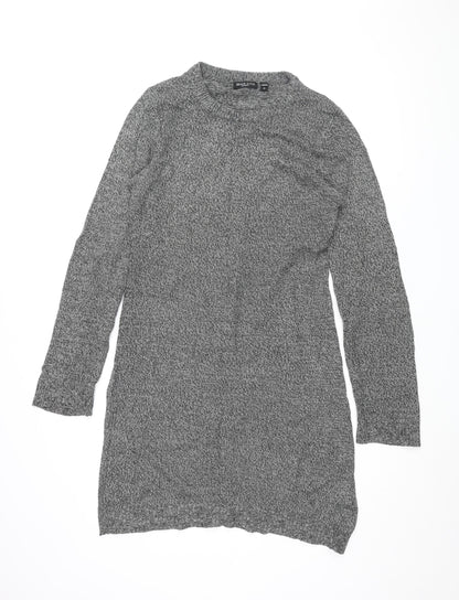 Brave Soul Womens Grey Acrylic Jumper Dress Size 10 Round Neck Pullover