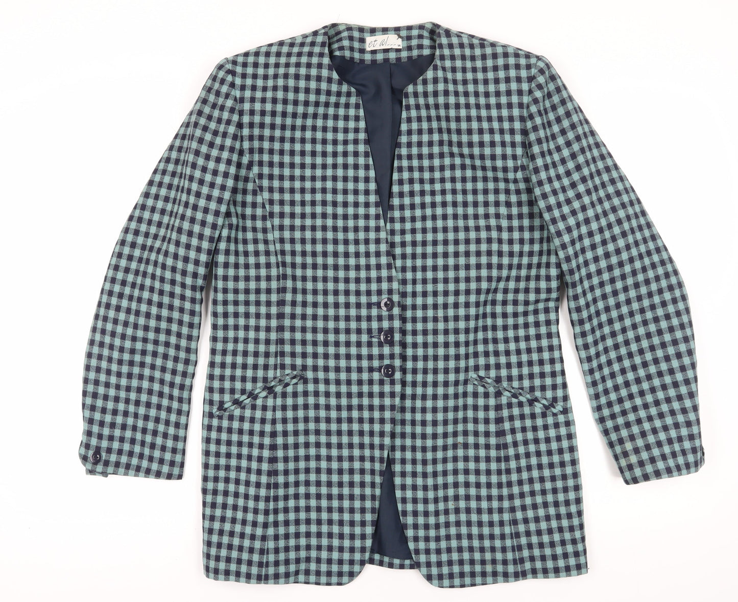 et al. Women's Blue Check Suit Jacket, Size 14