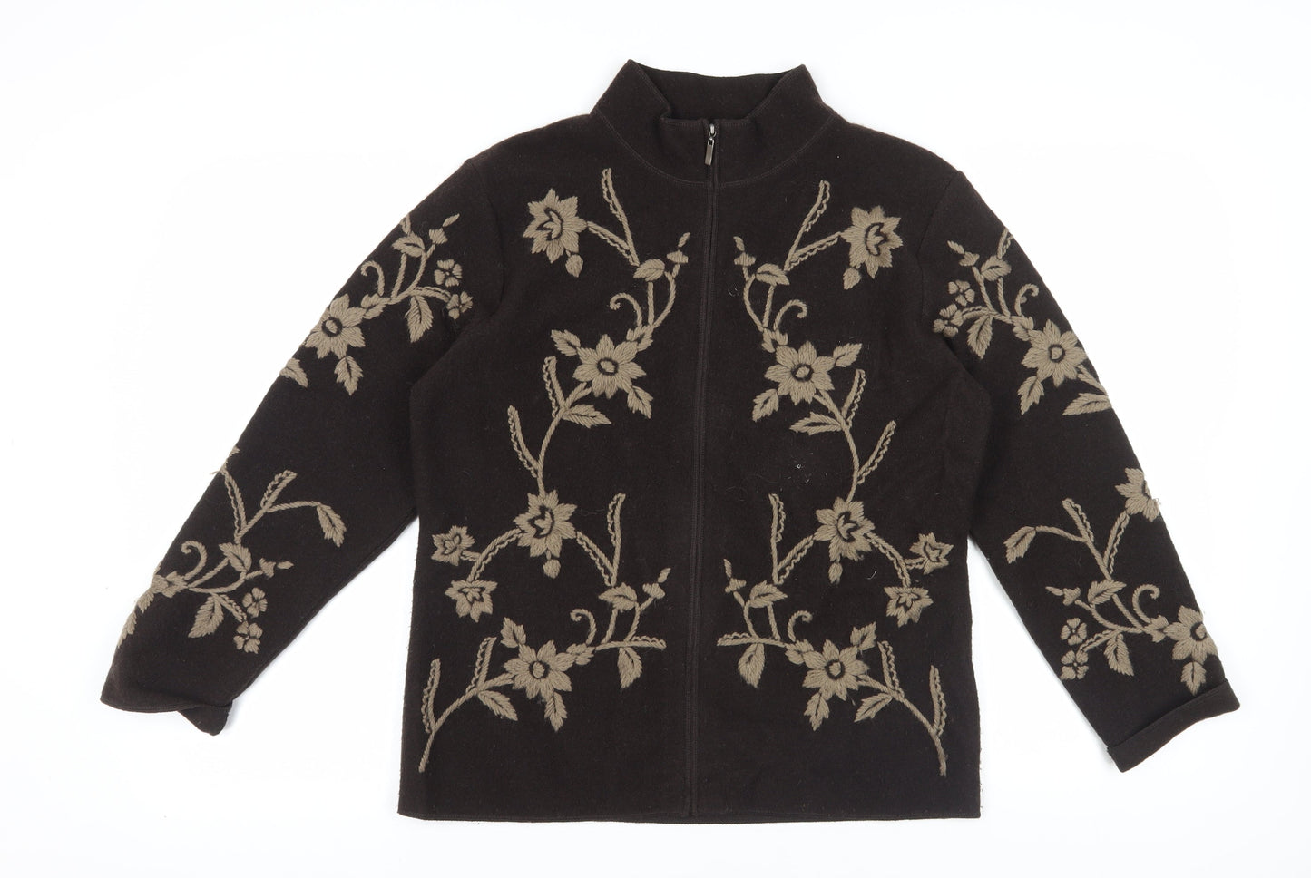 Alex & Co. Women’s Brown Floral Full Zip Wool Jumper