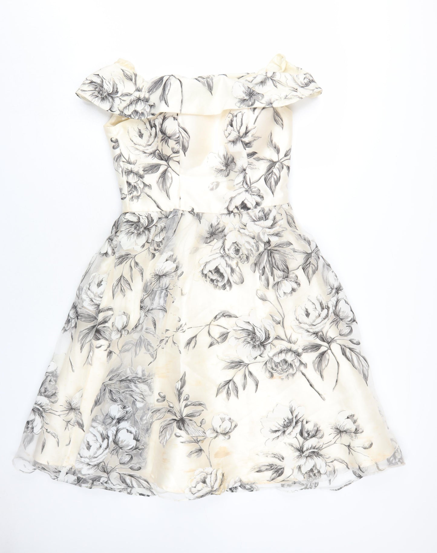 Chi Chi Womens Ivory Floral Polyester A-Line Size 10 Off the Shoulder Zip