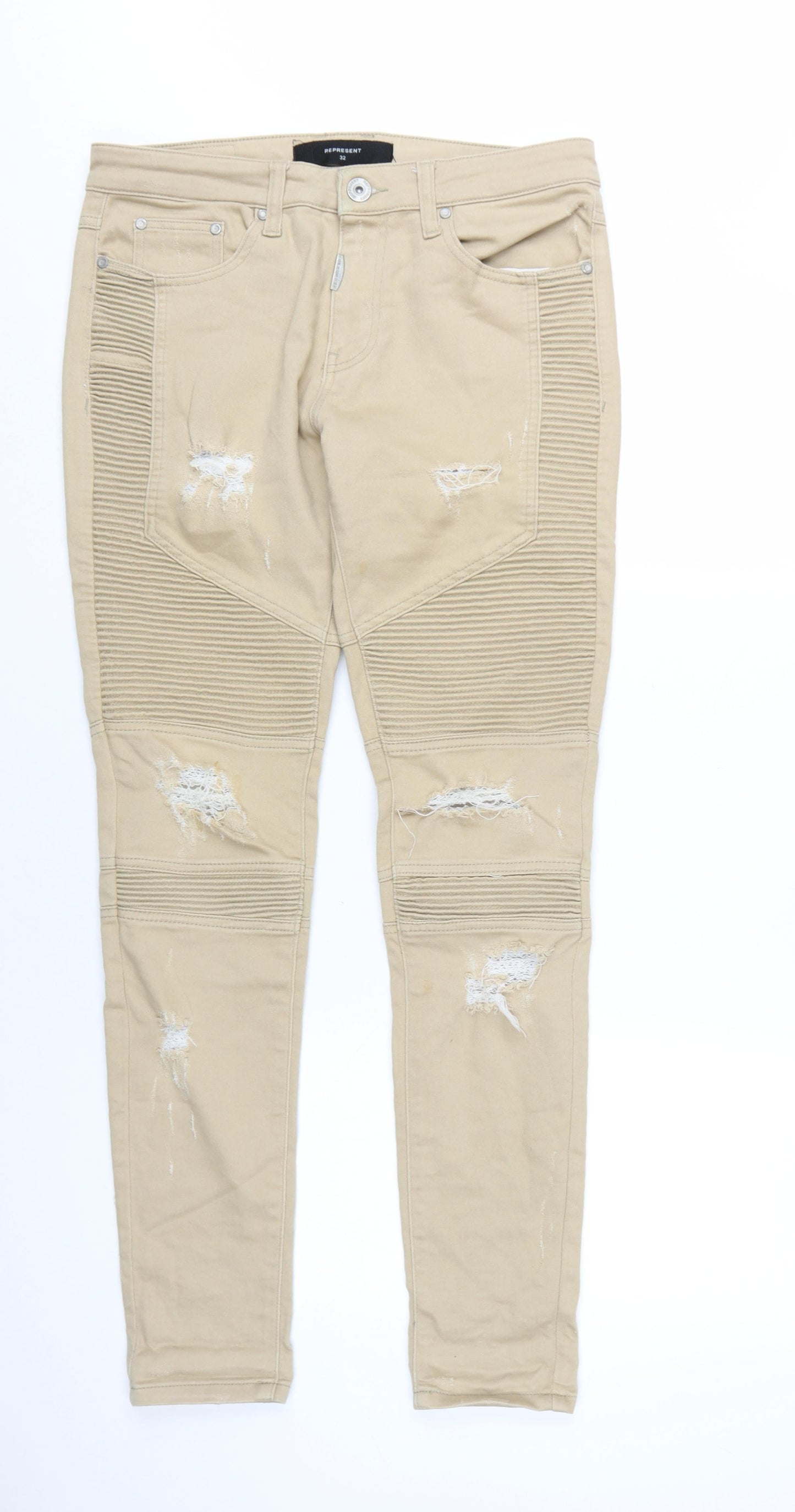 Mens UK Size 32 in Represent Regular Fit Skinny Beige Jeans