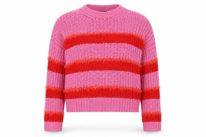 Bershka Women's Pink Striped Knit Pullover Jumper