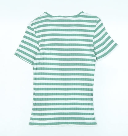 Tif Tiffy Women's Green Striped T-Shirt, Size S