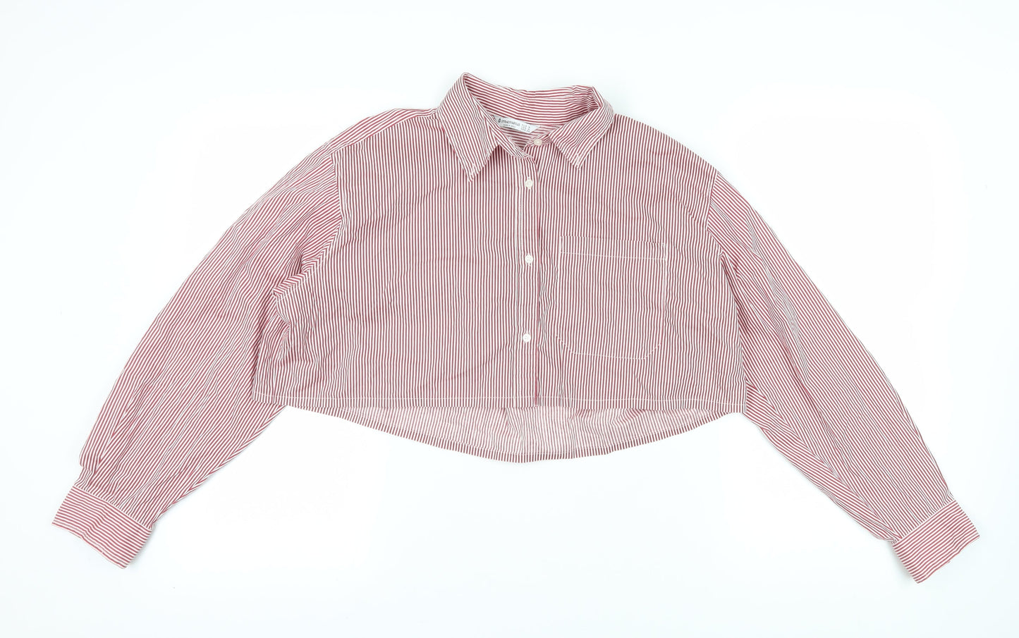 Womens UK Size M Stradivarius Red Cropped Button-Up
