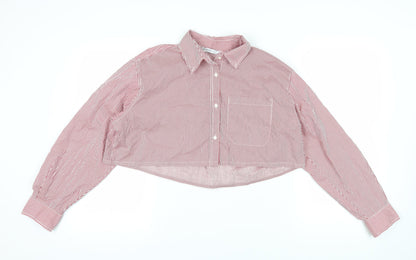 Womens UK Size M Stradivarius Red Cropped Button-Up