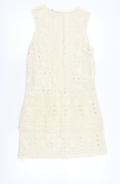 ASOS Women's Ivory Crochet Mini Shift Dress Size 10