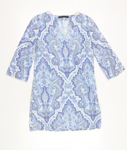 Zara Women Blue Cotton Paisley Shift Dress Size 6