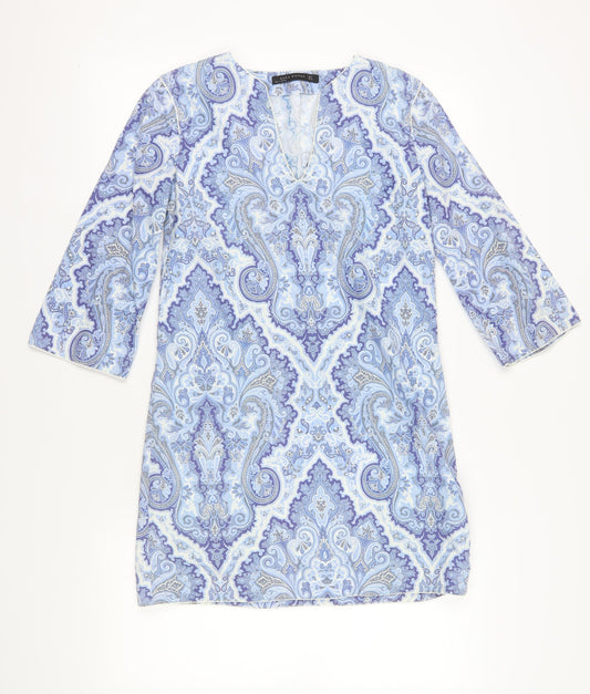 Zara Women Blue Cotton Paisley Shift Dress Size 6
