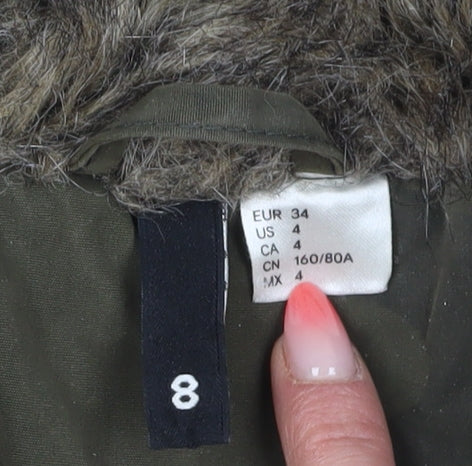 Womens UK Size 6 H&M Green Parka Coat