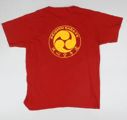 Gildan Boys Red Karate T-Shirt - Size L, Heavyweight Cotton