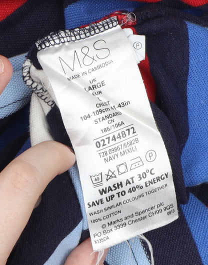 Marks and Spencer Men's Multicoloured Striped Polo - Size L