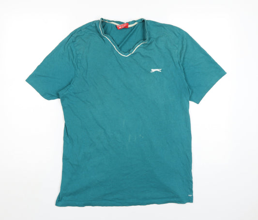 Slazenger Men's Green V-Neck T-Shirt Medium