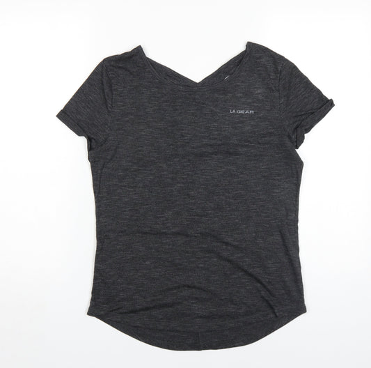 LA Gear Women's Black V-Neck Cropped T-Shirt Size 12